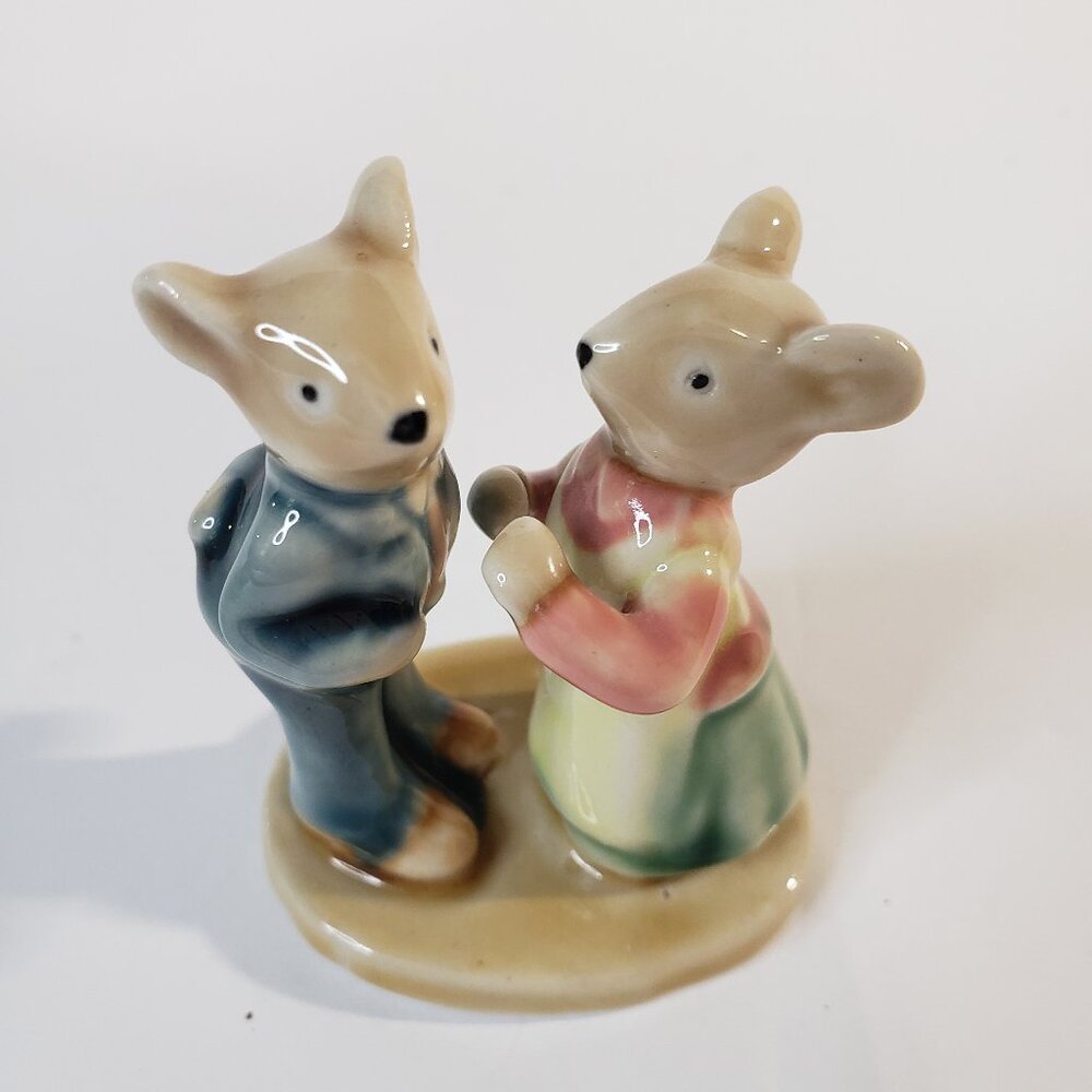 Adorable Vintage Albert Kessler Glazed Porcelain Mice Couple Mini Figurine